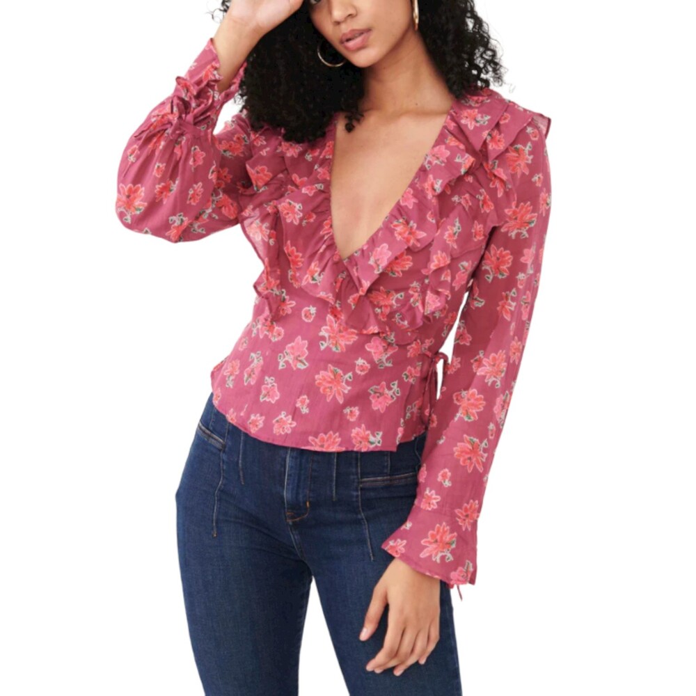 New FREE PEOPLE Amanda Ruffle Wrap Top Sultry‎ Combo Size Small ($98)